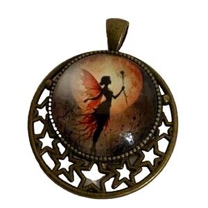 Fairy Moon Round Glass Art Pendant With Stars Charm (No Chain) Gift 1